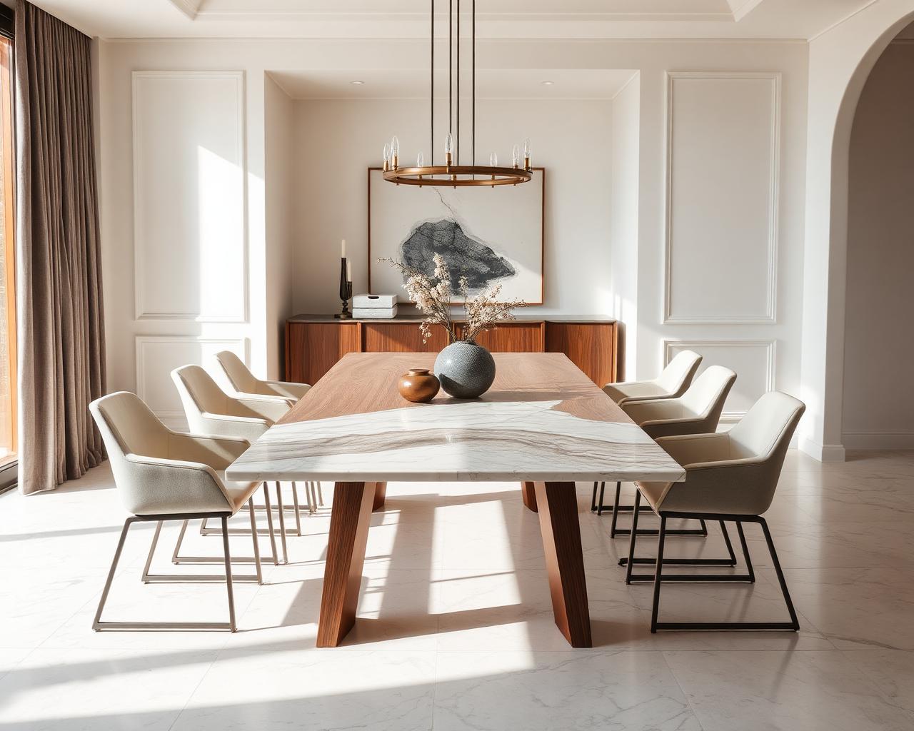 Luxury Italian dining table with designer chairs