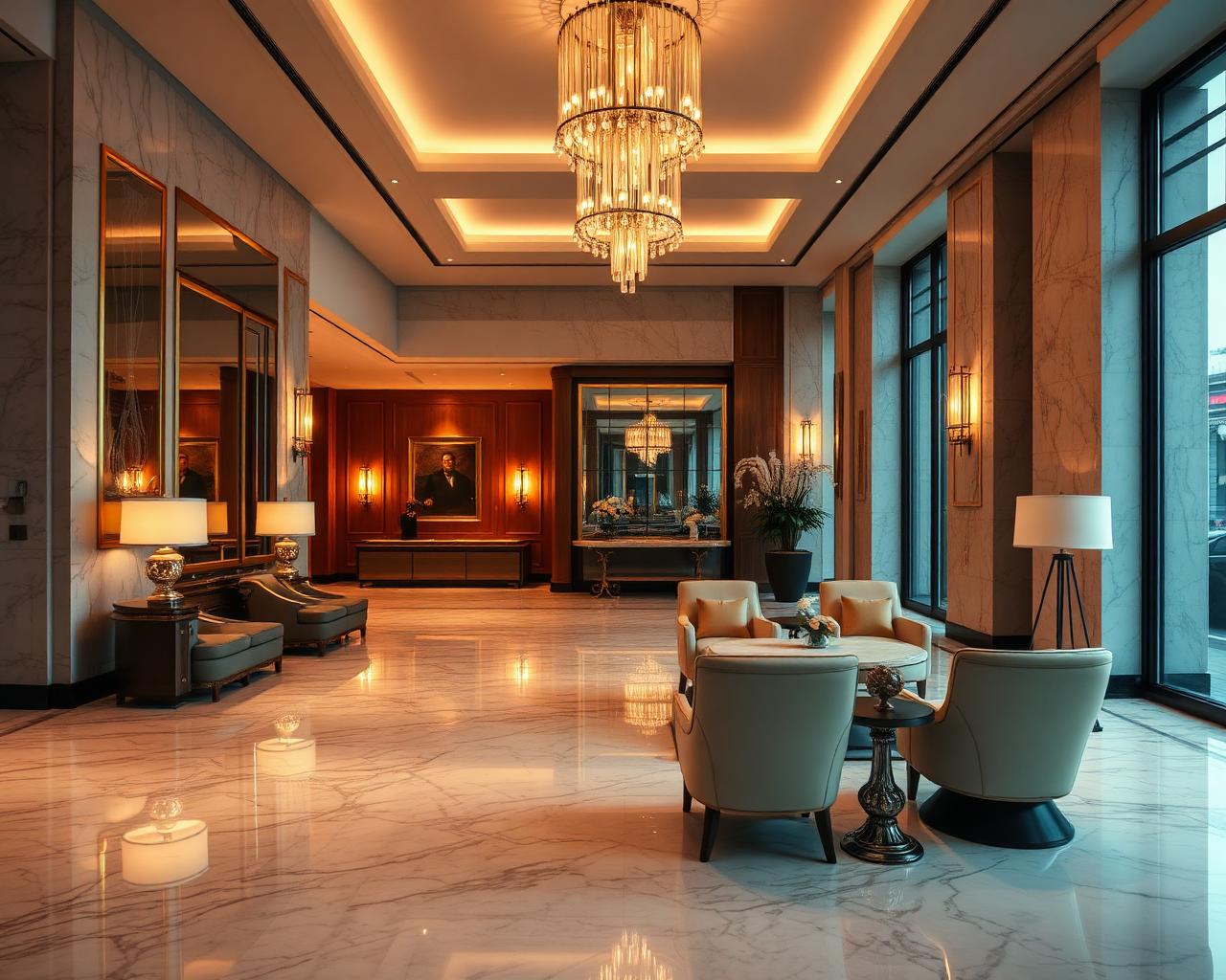 Luxury hotel lobby furnished with Italian seating